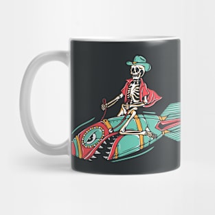 Funny Cowboy Skeleton Riding a Bomb Missile Mug